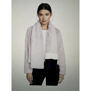 N12H Womens Zip Up Faux Fur Bomber Jacket Pale Purple size M Removable Scarf